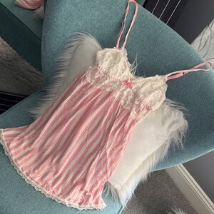 Victoria’s Secret Pink and Ivory Striped Lace Chemise